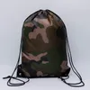 Duże kamuflaż worki na sznurku 210D Wodoodporne opakowanie Plecak Plecak Camo Gym Bag School Sport Outdoor But zz