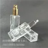 30 ml tomt klart glas parfymsprayflaska 1oz påfyllningsbar fyrkantig atomizer med svart guld svart pump cap thgej