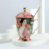 Mokken Bone China koffiemok met deksel en lepel antient Klimt schilderen Porseleinen theekopjes bruiloft Verjaardag cadeau 230815