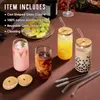 Wijnglazen drinken met bamboe -deksels en glazen stro 4pcs Set 16oz Can Formed Cups Beer Iced Coffee Tumbler Cup 230814