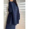 Tvådelt klädkontor Lady Matching Set Loose Blazer och blyertskjolar passar kvinnor England Style Casual Blazers Coats Femme