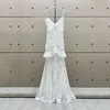 Casual Dresses White Lace Sexy Dress Fashion Retro Three-dimensional Roses Decorative Embellishments Thin Fishtail Ruffle Halter