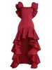 Plus Size Dresses Women Long Party High-low Big Ruffles Square Collar Backless Irregular Length Classy Event Evening Gowns