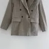 Trajes de mujer Blazers ZXQJ Fashion Fashion Double Showed Shoundstooth Coat Vintage Camina larga Oscibo ropa exterior Femenina Tops elegantes 230815