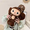 Cheburashka Backpack Cheburashka Plush Backpack Soft Doll Russian Cartoon Big Ear Monkey Stuffed Doll Bag Movie Character Toys T230815