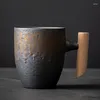 Tassen hochwertiger Keramik Kaffeetasse mit Holzgriff kreativ rost glaze Tee Milch Beer Tasse Getränke Neuheit Geschenke