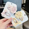 Hårtillbehör 2023 Spring Chiffon Lace Plaid Flower Bow Clips For Girl Kids Söta Kawaii Lolita Fairy Color Hairpin Mode