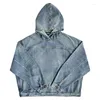 Heren Hoodies Retro Light Blue Silhouette Casual denim jas mode causale losse high street pullover hoodie truien mannelijke kleding