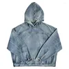 Herrtröjor retro ljusblå silhuett casual denim jacka mode kausal lös high street pullover hoodie tröjor manliga kläder