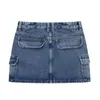 Saias Mulheres 2023 Moda Chic Summer Summer Vintage Sexy Blue Short Pocket Decorate Worker Instalar Jean Mini Skirt feminino
