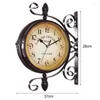 Wall Clocks European Style Vintage Clock Decorative Rust-proof Wrought Iron Battery Operated Non-Ticking Retro Hanging For Home