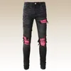 Men's Jeans 2023 Los Hombres Men Patchwork Ripped Stacked Personality High Street Black Patch Slim