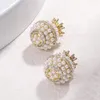 Stud Earrings Korean Fashion Pearl Sweet Elegant Luxury Women's Jewelry Zircon Party Banquet Gift Wholesa