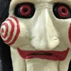 Party -Masken Film Saw Chainsaw Massacre Jigsaw Puppe mit Perücken Haar Latex gruselige Halloween Horror Scary Maske Unisex Cosplay Prop 230814