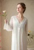 Women's Sleepwear Sweet Lace V-Neck Pajamas Dress Summer Vintage Chinese Butterfly Long Sleeve Nightwear Nightgown Princess