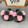 Slippers Summer Women Slippers Fox Fur Slides para mulheres Slippers fofas Casa sapatos femininos Mulher chinelos com pêlo pom pon slides X230519