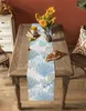 Table Runner Blue Marine Coral Shells Starfish Table Runner for Wedding Decoration Modern Party Home Decoration Tablecloth 230814