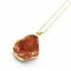 Pendant Necklaces Natural Raw Ore Stone Druzy Orange Irregular Onyx Agate Gilt Edge Stainless Steel Chain Necklace Charms Jewelry Gift 1Pc