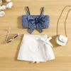 Kleidungssets 1-6Y Kinder Mädchen Sommerkleidung Set Baby Spaghettiträger Schleife Denim Tops Shorts Röcke Kinder Mode Outfits