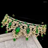 Hårklipp 2023 version av Barock Green Jewel Crown Headbonad Bride Jewelry Wedding Bankett Birthday Headband