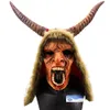 Party Masks Horn Devil Demon Latex Mask Realistic Krampus Chirstmas Costume Headwear Horrible Props 230814