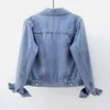 Women's Jackets Spring Summer Full Sleeves Solid Women Collared Distressed Coat Ladies Washed Cropped Denim Jacket Girl Ripped Jean Cardigan Top 230815