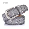 Andra modetillbehör Bälten Fashion Women's Rivet Punk Rock Style Man Belt för Lady Pu Leather Sequins Metal Buckle Wide Star Bead 230814