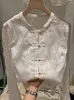 Camicette da donna europea autunno europea ricamo a bottone cinese camicia seta a manica lunga elegante camicetta 2023