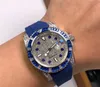 2 스타일의 남성 시계 시계 화이트 골드 그린 화려한 다이아몬드 베젤 40mm 고무 팔찌 116759 블랙 다이얼 자동 패션 남성 감시 사파이어 유리 손목 시계