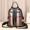 Schultaschen Frauen Lederrucksack echte Cowhide Ladies Canvas Bag Grid hochwertige Frau schwarze natürliche Rucksäcke