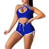 Traccettaci da donna 2 pezzi da donna Summer Set set di sport a colore puro Sport Sport Halter Calco senza maniche a bassa taglio a basso taglio a taglio della serra