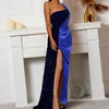 Casual Dresses One Shoulder Sexy Evening Dress Women Patchwork Sequin Sleeveless Split Bodycon Formal Maxi Party Prom Vestido Female Robe