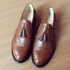 Klänningskor män äkta läder brogues oxford lägenheter skor för mens brun handgjorda vintage casual sneakers platt 230814