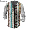 Men's T Shirts Vintage Tradition Ethnic Pattern Print O-Neck Long Sleeve Tops Spring Autumn Tee Male Clothing