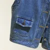 Kvinnors västar vintage blått frayed o nackficka denim väst kvinnor väst koreanska avslappnad cowboy ärmlös jacka smal kort jeans kvinna