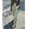 Damesjeans 2023 Spring herfst Dames Amerikaanse retro groene vrouwen wide been jean broek broek broek vrouwelijke denim elastische taille