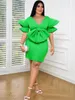 Plus Size Dresses Green V Neck For Women 4XL Kort ärm Bowtie High midja Sexig mini födelsedagskväll Firande Bodycon Outfits