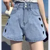 Shorts Shorts Summer Denim Women Fashion Love Grovidery Button High Waist Jeans Y2K ragazza coreano largo gamba larga a-line pantaloni