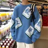 Herrtröjor Pullovers Herrens Autumn New Sweater Casual Academy BF O-Neck Loose Sleeve Youth Sticking Basic Chinese Element Design Z230815