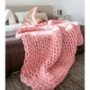 Blankets WOSTAR Fashion chunky merino wool blanket thick large yarn roving knitted blanket winter warm throw blankets sofa bed blanket 230814