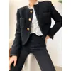 Giacche da donna Black White Tweed Short Women Slim Casual Vintage Cropprd Coats Korean Fashion Elegant Chaquetas Chic Wool Blend Outwear 230815