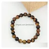 Identification High Quality 6Mm 8Mm 10Mm Tigerss Eye Stone Bead Bracelet Men Womens Natural Gemstone Stackable Jewelry Wholesale Drop Dh16Q