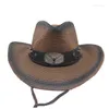 Berets Pu Leather Western Style Cowboy Hat Men's Gentleman Godfather Unisex Panama Jazz