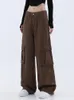 Calça feminina Y2K Brown macacão jeans Fashion 2023 Style Troushers Caustra High Casual Streetwear Casual BF