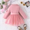 Girl's Dresses Children Dresses Spring Autumn Collar Kids Clothes Fashion Baby Girls Clothing Tulle Patchwork Dress with Belt R230815