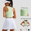 Yoga Outfit Crew Neck Running Tennis Sports Tank Tops Women Ribbed Mid Support Vest Wireless Gym Training Workout Crop Top Built In Bra