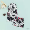 Kläder sätter 0-3y Summer Casual Baby Girls Clothes Set 2st Cow Printed Sleuppes Hooded Vest Tops+Shorts Clothing