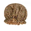 Ручная работа с двойным слоем леопардового припечатка атласная ночная шляпа для женщин Эластичный сон Кэпс красота капота аксессуары по уходу за волосами