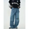 Men's Pants American Fashion Blue Classic Cargo Ins High Street Hip-Hop Men and Women z luźnymi chłodnymi dżinsami