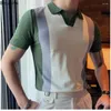 Heren Polos 2023Summer Vintage Polo Shirt Men Stripe print patchwork breien casual rapel pullover tops mode korte mouw